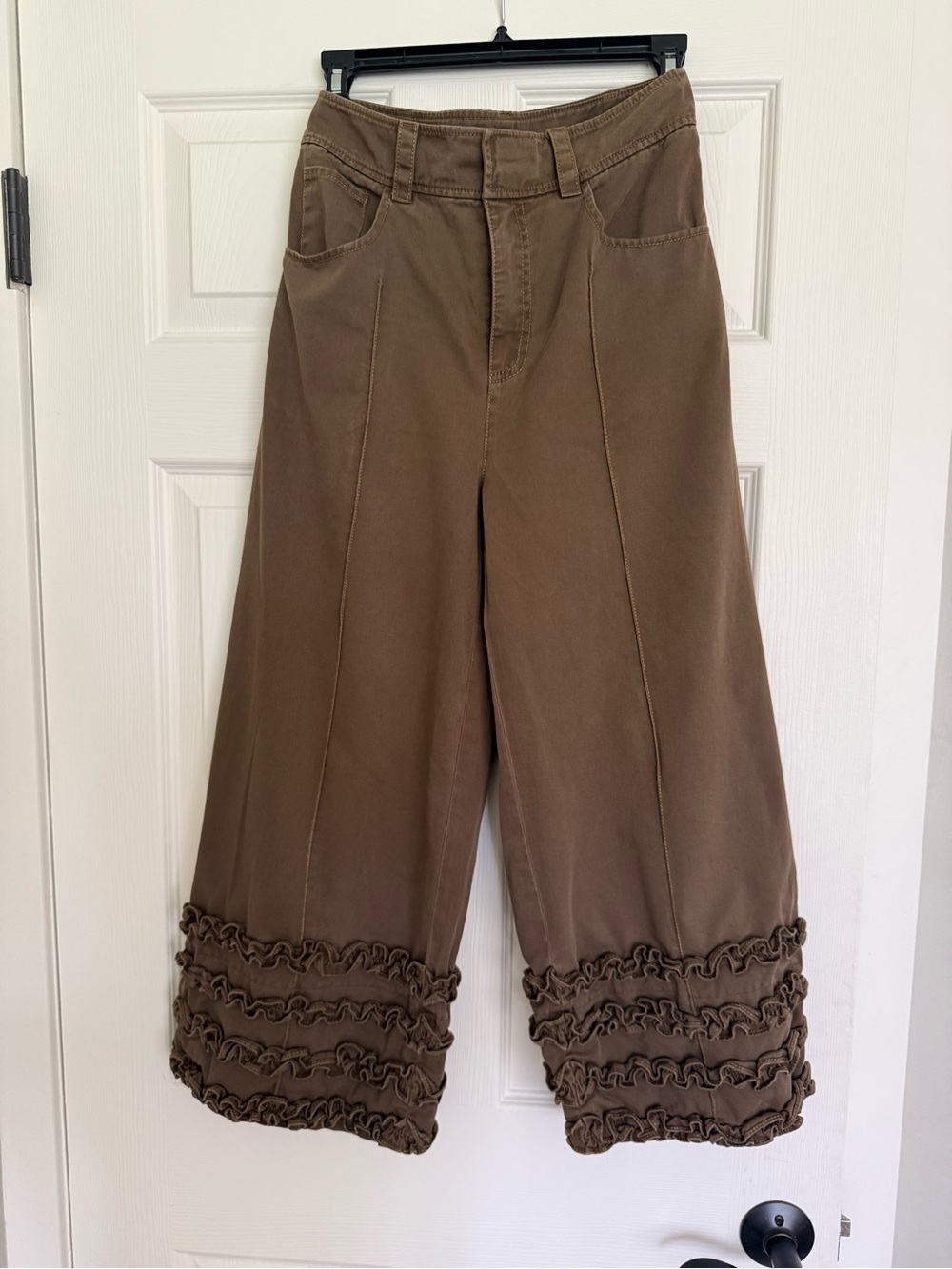 cinq a sept Brown Wide-Leg Ruffle Hem Pants